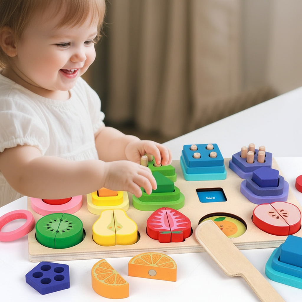 Sada geometrických tvarů a ovoce