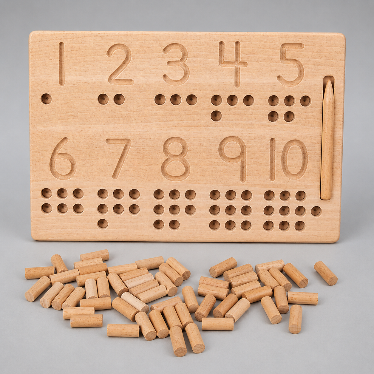 Montessori deska čísla 1–10 s kolíky